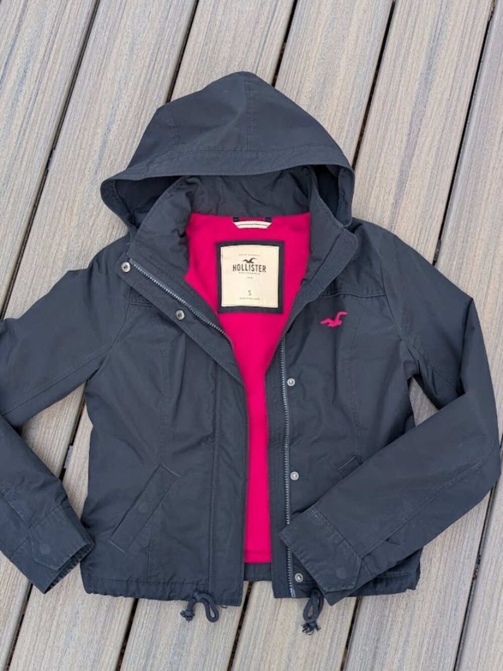 HOLLISTER Fleece-Lined Hooded All-Weather Jacket Navy Womens Sz S